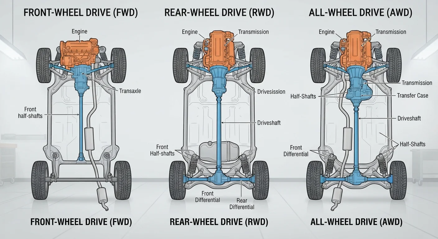 Front-Wheel, Rear-Wheel, and All-Wheel Drive: How Drivetrain Layout Changes Your Maintenance Needs